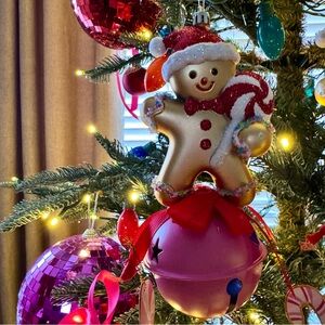 NEW!  Gingerbread Man Pink Bell Christmas Ornament